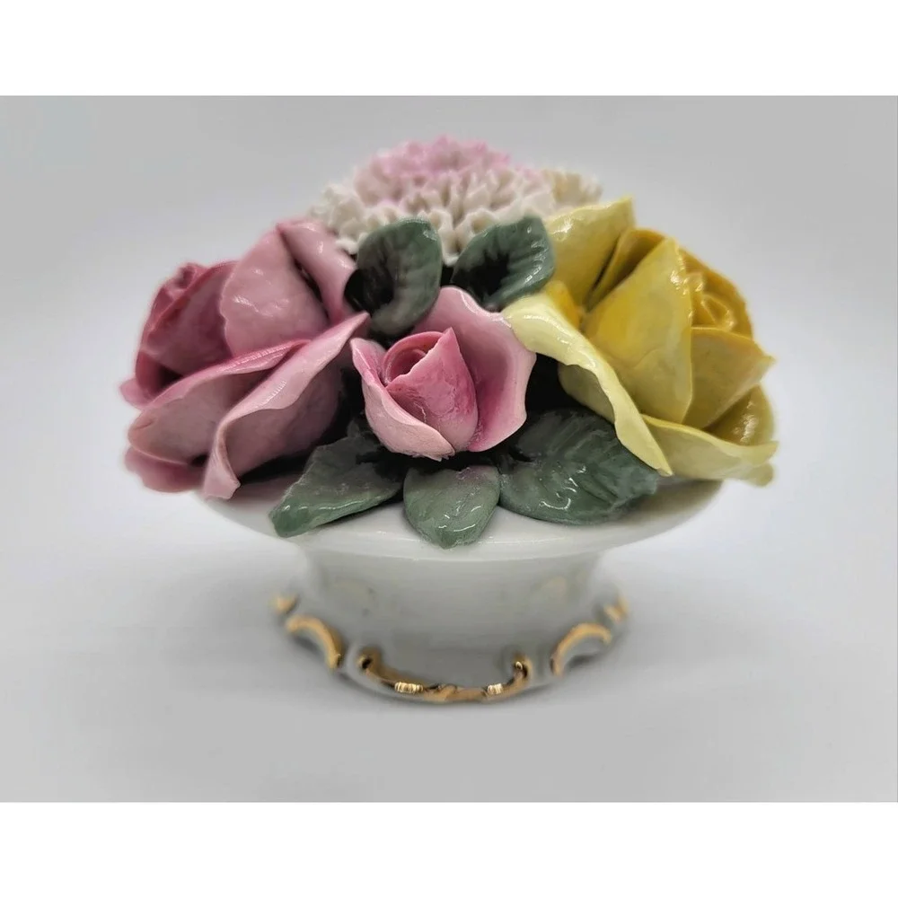 Dresden Porcelain Pink And Yellow‎ 3D Roses Compodimate